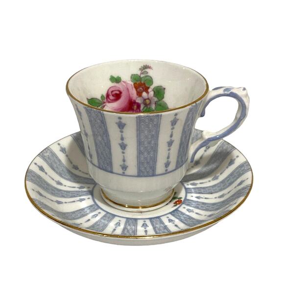 Crown Staffordshire bone china porcelain demitasse teacup & saucer set floral - Picture 2 of 7